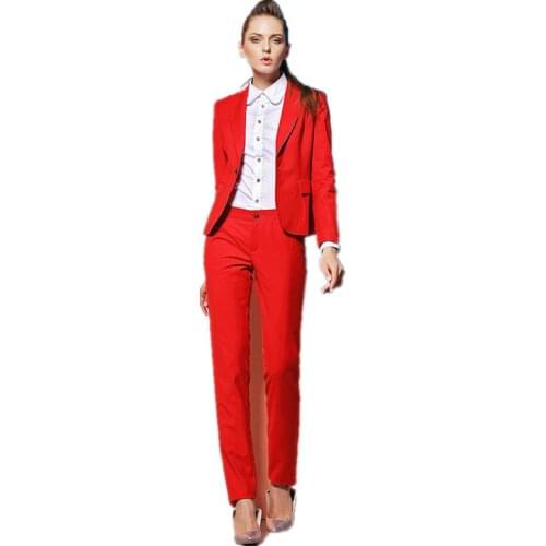 Womens Work Wear Spring Autumn Formal OL Elegant Solid Color Slim Formal Blazer Business Wear Pant Suits Female Custom Made