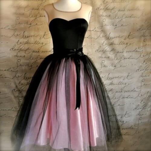 Womens Tulle Skirt in Black and Pink Adult Tutu Midi Skirt with Sashes High Waist Ballerina Skirt Custom Made Plus Size