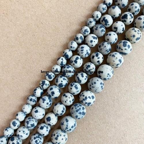 Natural Stone Matte Dalmation Jasper Round Loose Beads 15" Strand 4 6 8 10 12MM Pick Size For Jewelry Making DIY