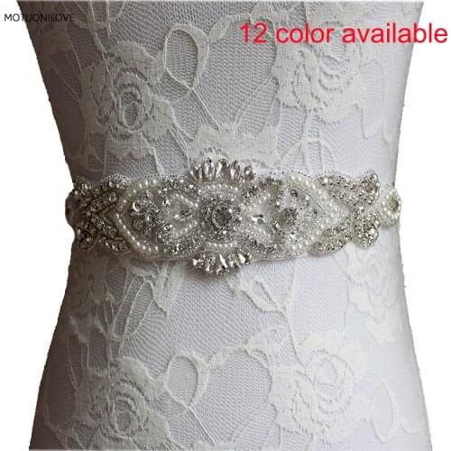 12 Colors White Wedding Belts Rhinestone Pearl Ribbon Diamond Belt Wedding Sash Bridal Accessories Cinturon Vestido Novia WB001