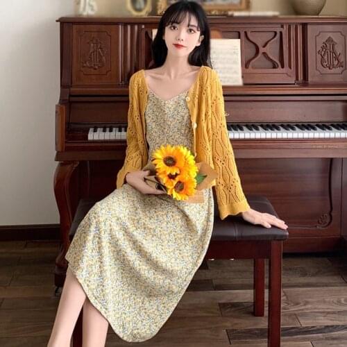 Summer Women French Style Fashion V-Neck Retro Sexy Sleeveless All-Match Inside Wear Loose Floral Printed Sling Dress