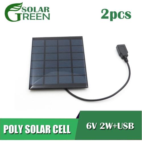 Polycrystalline Solar Cell 5V 2W 6V Outdoor USB Solar Panel Battery Charger cable For Mobile Phone USB output