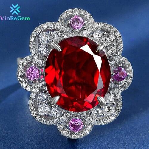 Vinregem Vintage 925 Sterling Silver Ruby Gemstone Wedding Engagement Luxury White Gold Ring For Women Fine Jewelry Wholesale