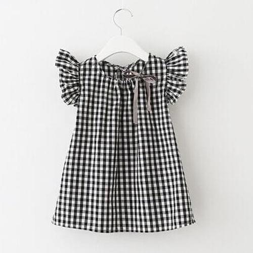 2017 Cute Toddler Kids Girl Summer Dress Ruffles Sleeve Plaid A-Line Dresses Children Girl Party Dress 2-7Y