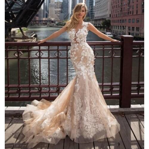 2019 Crystal Design Bridal Gown Champagne Prom evening formal Dress Mermaid Dresses