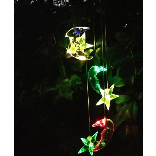 2021 Star Moon Color Changing Solar Power Wind Chime Lamps Colorful Windbell Pendant Light Waterproof Outdoor Hanging Lights