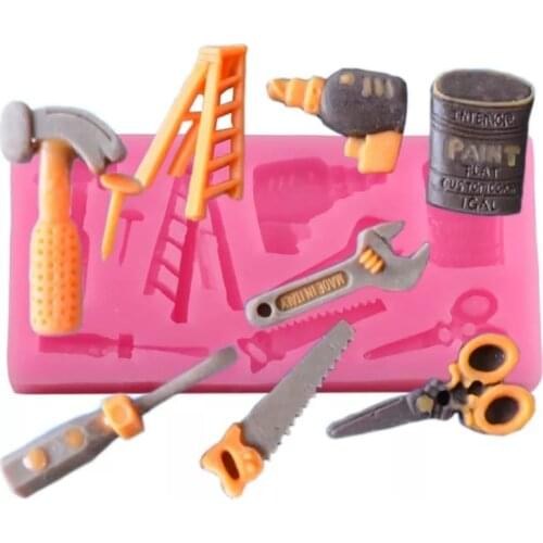 3D Hardware Repair Tools Cake Mold Food Grade DIY Silicone Ladder Scissors Saw Spanner Fondant Chocolate Mold for Baking Decor