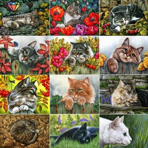 5D DIY Full Diamond Diamond Painting "lazy Cat" Round Animal Diamond Embroidery Cross Stitch Kit Home Decoration Gift CD285