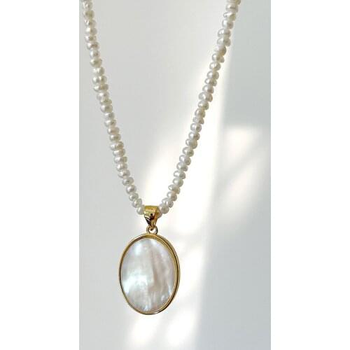 Amaiyllis 925 Sterling Silver Baroque Pearls Beads Necklace Handmade Choker Boho Shell Pendant Necklace For Women Jewelry