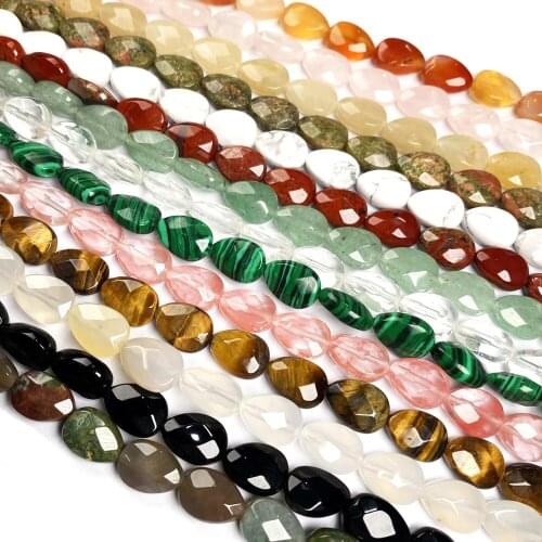 Natural Oblate Water Drop Faceted Tiger Eye Gold Sand Stone Beads for Jewelry Making DIY Necklace Bracelet Accessories 8x11x5mm