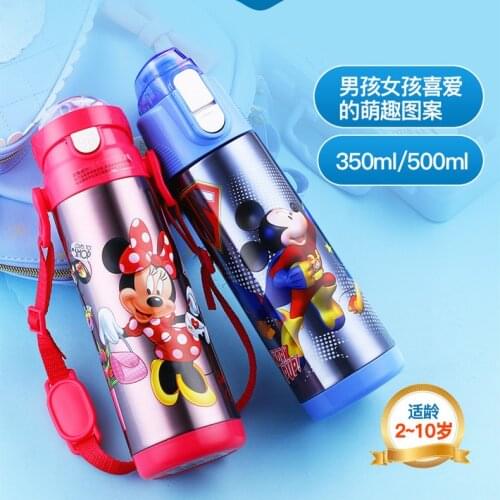 Disney Childrens Thermos Feeding Cup with Straw Stainless Steel Durable Water Bottle Vacuum Flask Double Use Kettle for Kid