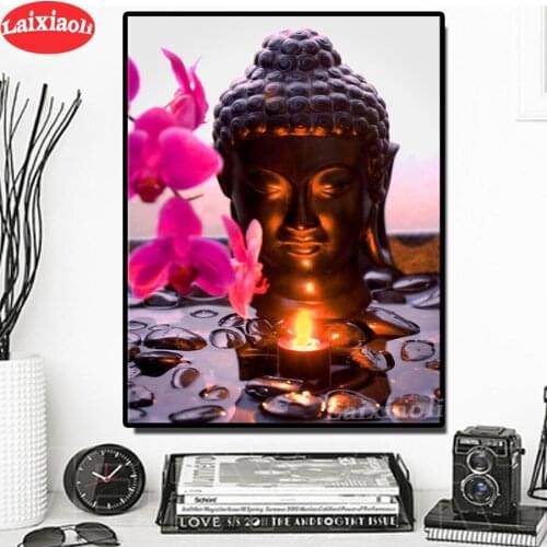 Home art Diamond Painting buddha orchid black stones 5d DIY Diamond Embroidery Square Round Diamond Mosaic rhinestone painting