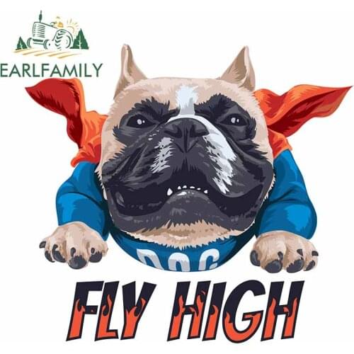 EARLFAMILY 13cm x 11.8cm Funny Bull Dog In Flying Cape Decal Cartoon Car Sticker for Rear Windshield Door Trunk Bumper Graphic