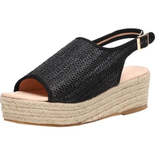 Women Summer Straw Plaited Peep Toe Sling Back Jute Espadrille Wedges
