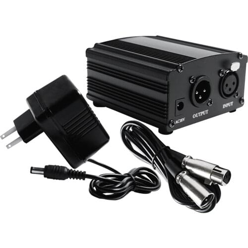 48V Phantom Power Supply and Adapter XLR Audio Cable for Microphone Device