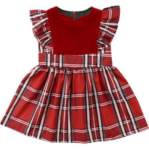FOCUSNORM Newborn Kids Baby Girls Dress Plaids Sleeveless Party Pageant Xmas Gown Dress