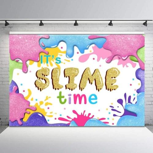 Its Slime Time Backdrop Glitter Splatter Graffiti Fiesta Photography Background Girl Birthday Party Decor Banner Backdrops