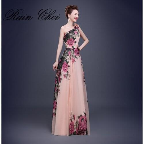 Flower Pattern Floral Print Chiffon Formal Party Gown Long Floral Evening Dresses 2020