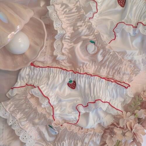 Kawaii Peach Strawberry Series Pattern Cotton Underwear Cute Middle Low Waist Comfortable Panties Japanese Small Fresh Briefs