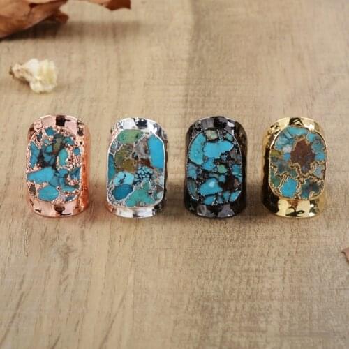 BOROSA Natural Copper Turquoises Band Ring Classic Style Natural Stones Blue Howlites Party Rings in Mix Colors Dropshipping