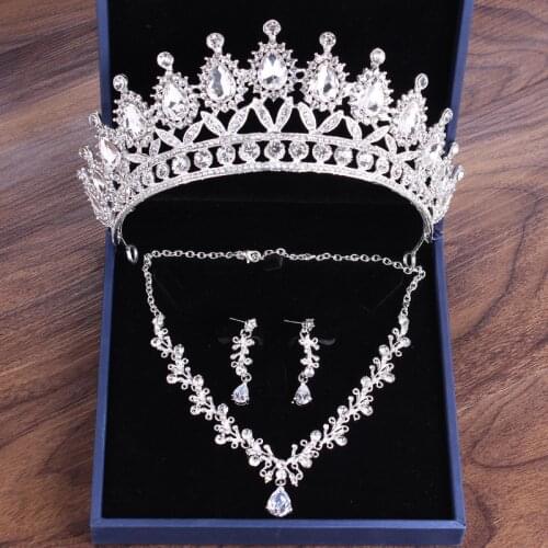 Luxury women party evening necklace tiara earrings jewelry sets women Wedding Accessories for brides