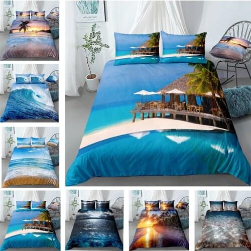 Ocean Sandy Beach Bedding Set Single Twin Full Queen King Size Seaside Coconut Tree Bed Set Children Kid Bedroom Duvetcover 001