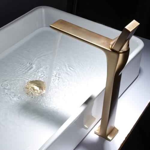 Brushed Gold Bathroom Basin Faucets Solid Brass Sink Mixer Hot & Cold Single Handle Deck Mounted Lavatory Taps Black/Nickel