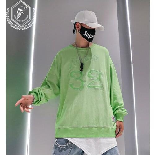Men Fashion Loose Print Embroidery Casual Pullover Hip Hop Sweatshirts
