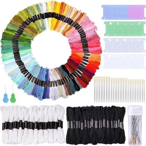 LMDZ 207Pcs Embroidery Starter Kit, Embroidery Thread Floss Set 150 Colors Cross Stitch Floss Rainbow Color Sewing Threads Diy