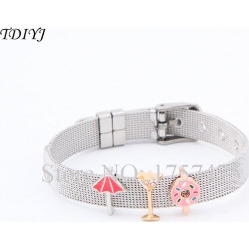 TDIYJ Newest KEEPER Slide Charms Collection Stainless Steel Mesh Bracelet with Matini Donut Beach Keeper Charms 1Set