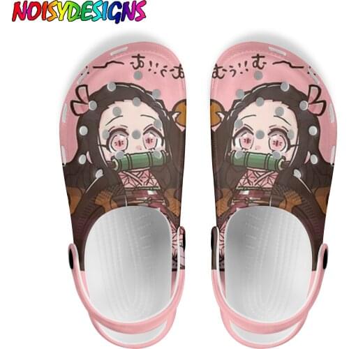 NOISYDESIGNS New Anime Demon Slayer Deaign Nurse Clogs Shoes Women Slippers Summer Breathable Sandals Indoor Zuecos Mujer