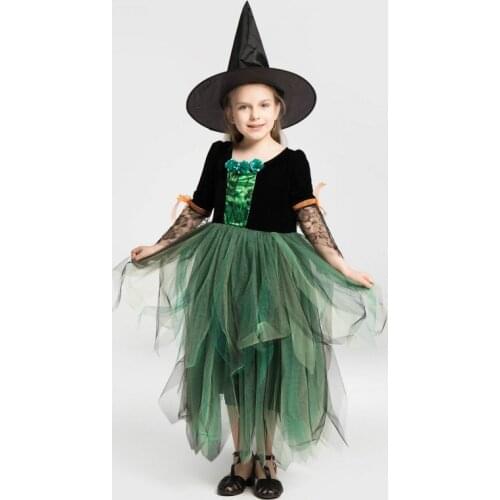 Girls Halloween Dress With Witch Hat 2pcs Set Halloween Costume For Kid Girls Cosplay Dress Children Party Clothing