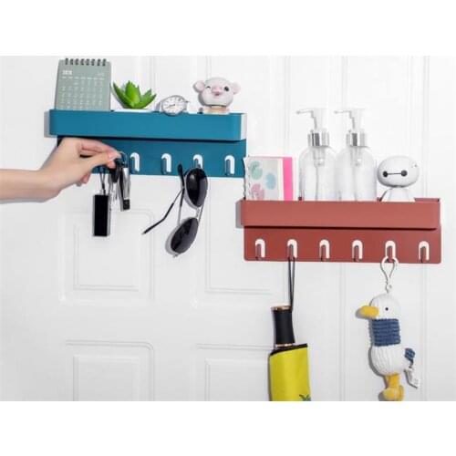 Bathroom shelf Kitchen Storage Shelf Nail-free Wall Hang Multifunctional Rack Plastic Sponge Key Hanger Cosmetic Organizer