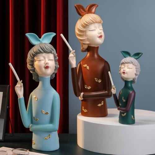Nordic Ins Style Resin Crafts Statue Ornaments Modern Girl Bow Girls Home Decoration Living Room Furnishings Housewarming Gifts