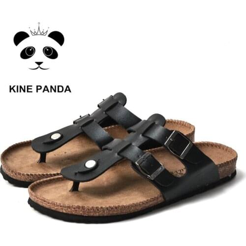 KINE PANDA Men Flip Flops Adult Slides Women Sandals Couple Summer Beach Big Children Teen Shoes Cork Slippers Plus Size 35-45