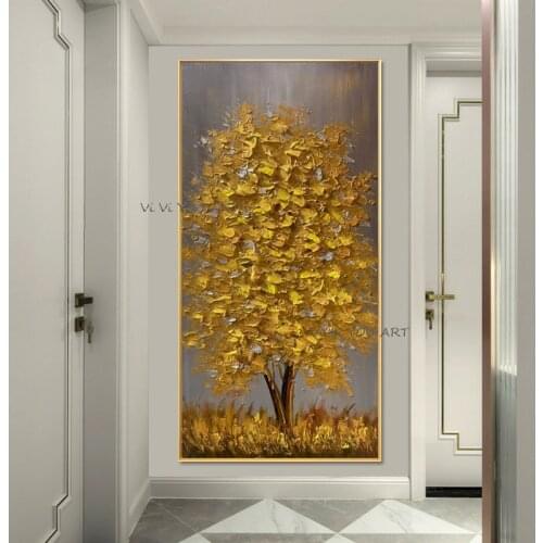 100%Handmade Modern Gold Leaf ART Canvas Paintings Tree Plants Pictures Home Wall Paintings For Living Room Decoration No Frame