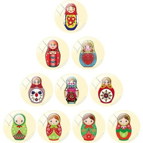 TAFREE Ethnic Style Tradition Russian Doll 12/15/16/18/20/25/30 mm Glass Cabochon Dome Picture for DIY Keychain Charms RU121