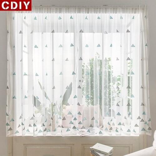 CDIY Embroided Triangle Short Curtains For Kitchen Living Room Tulle Window Sheer Voile Drapes Screening Treatment Blinds Panel