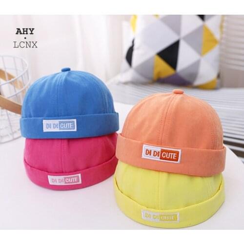 Spring Summer Solid Color Lovely Melon Baby Beanies Hats Cotton Letter Embroidery Boys Girls Kids Bucket Hats For Children 2-5y
