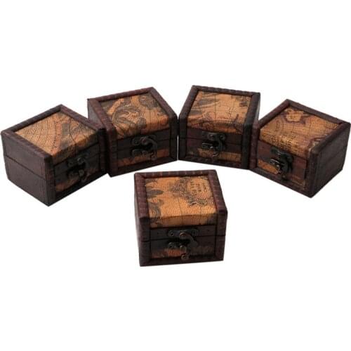 Vintage Wooden Map Storage Box Case Jewellery Cufflinks Chest Small Gift New