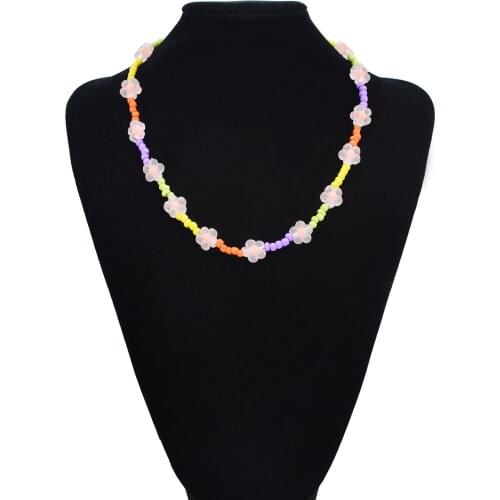 Boho Colorful Acrylic Beads Statement Choker Y2K Necklaces for Women Girl Flower Heart Charms Statement Necklace Holiday Party