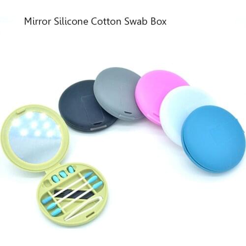 Mirror Reusable Silicone Ear Swab Cotton Swab Box Cleaning Cosmetic Buds Sticks Double-headed Recycling For Cleaning Makeup Set