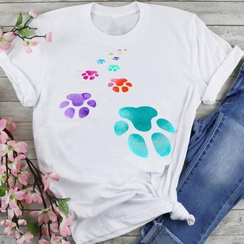 Women Graphic Funny 90s Dog Paw Style Cartoon Summer Fashion Female Clothes Print Short Sleeve Tops Tees Tshirt T-Shirt
