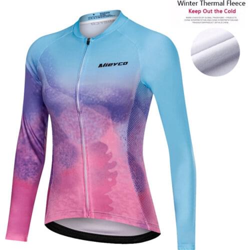 Pink Winter Long Sleeve Women Cycling Jersey MTB Road Bike Thermal Jacket Pro Team Female Bicycle Clothing Cycling Shirt Warm