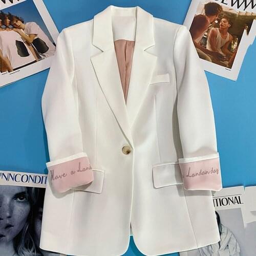 2021 Early Autumn Pink Blazer Female Elegant Intellectual High-level Sense Korean Sweet Temperament Cuff Embroidered Suit Jacket