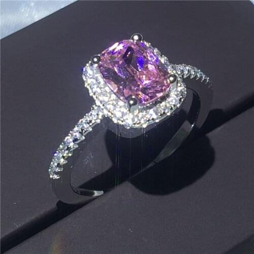 Career ring White Gold Filled 925 silver Engagement Wedding Band Rings for women Cushion cut AAAAA zircon cz Finger Jewelry