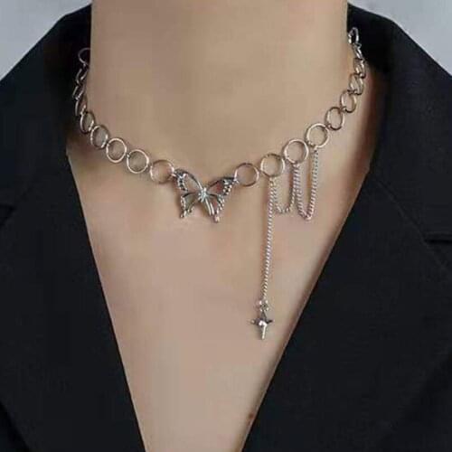Punk Style Butterfly Choker Clavicle Necklace Jewelry Womens Collares Gothic Hip Hop Link Chain Necklace Collares Female Jewlery