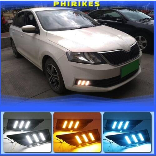 1 Set DRL With Yellow Turning Signal Car DRL LED Daytime Running Light Fog Light For Skoda Rapid 2018