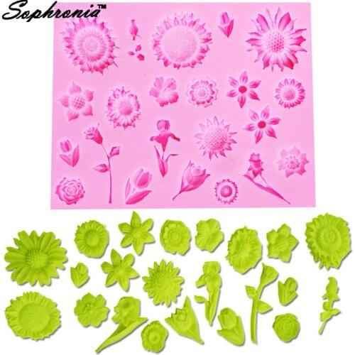 10pcs/set Sunflower Rose Silicone Mold Cake Mold 3d Sunflower Decorative Fondant Silicone Mold for Cake Decorating Tools M118