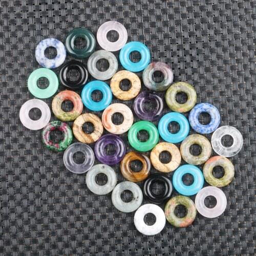 20mm 5Pcs/Pack Natural Semi-precious Stone Pendants Peace Buckle Large Hole Beads 25 Colors 8mm Hole Making Necklace Earrings